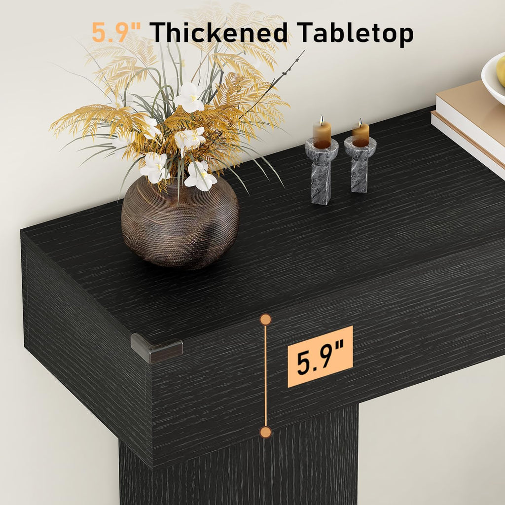 63 Inch Long Console Table for Entryway, Farmhouse Wood Rectangular Sofa Table Behind Couch Table, Narrow Entryway Table for Living Room, Entrance, Hallway, Foyer, Easy Assembly (Charcoal Black)