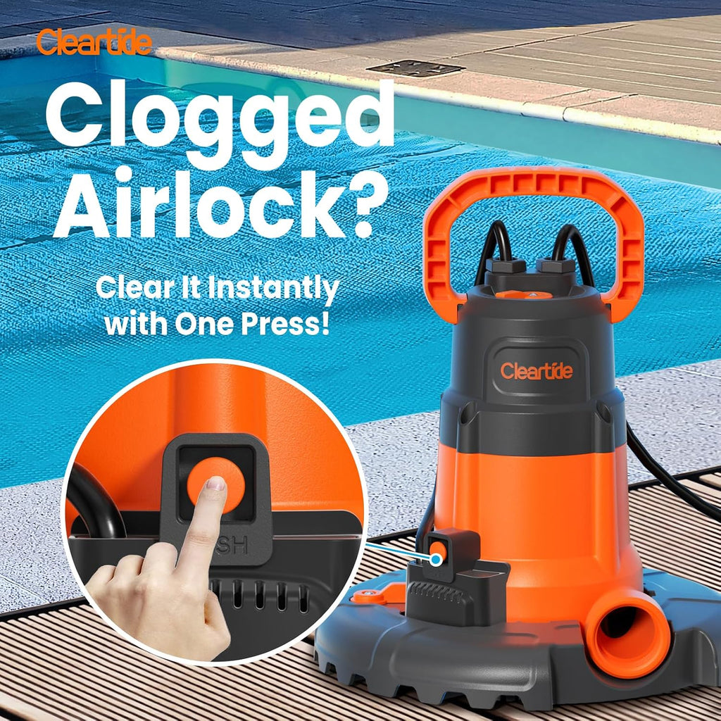 Cleartide Smart Automatic Water Pool Cover Pump,Submersible Pump Removes Water from Inground/Above Ground Winter Swimming Pools, 1/3 HP 2790 GPH, Auto On/Off & Freeze Protection, 25ft Cord, 120V AC
