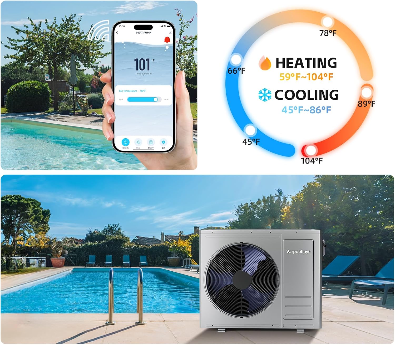 35100 BTU Electric Pool Heater for Inground Pool 10000 Gallon Above Ground Pool Heater Swimming Pool Heater Pump Heating or Cooling WiFi Control Schedule 220V 60HZ