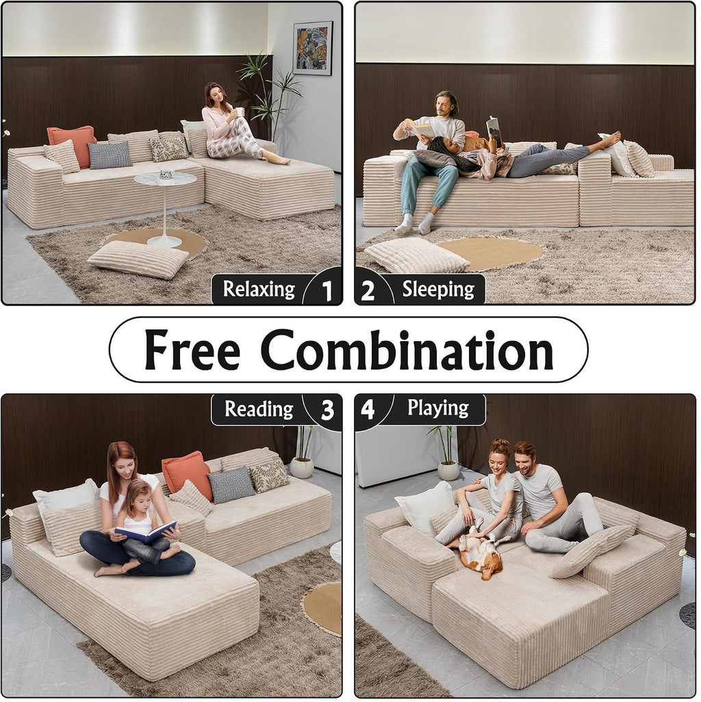Sectional couches for Living Room Corduroy Couch, 104' Cloud Sectional Couch with L-Shape Chaise, Modern Modular Sofa, Deep Seat Comfort, No Assembly Required(Plush Corduroy, Right Facing Chaise)