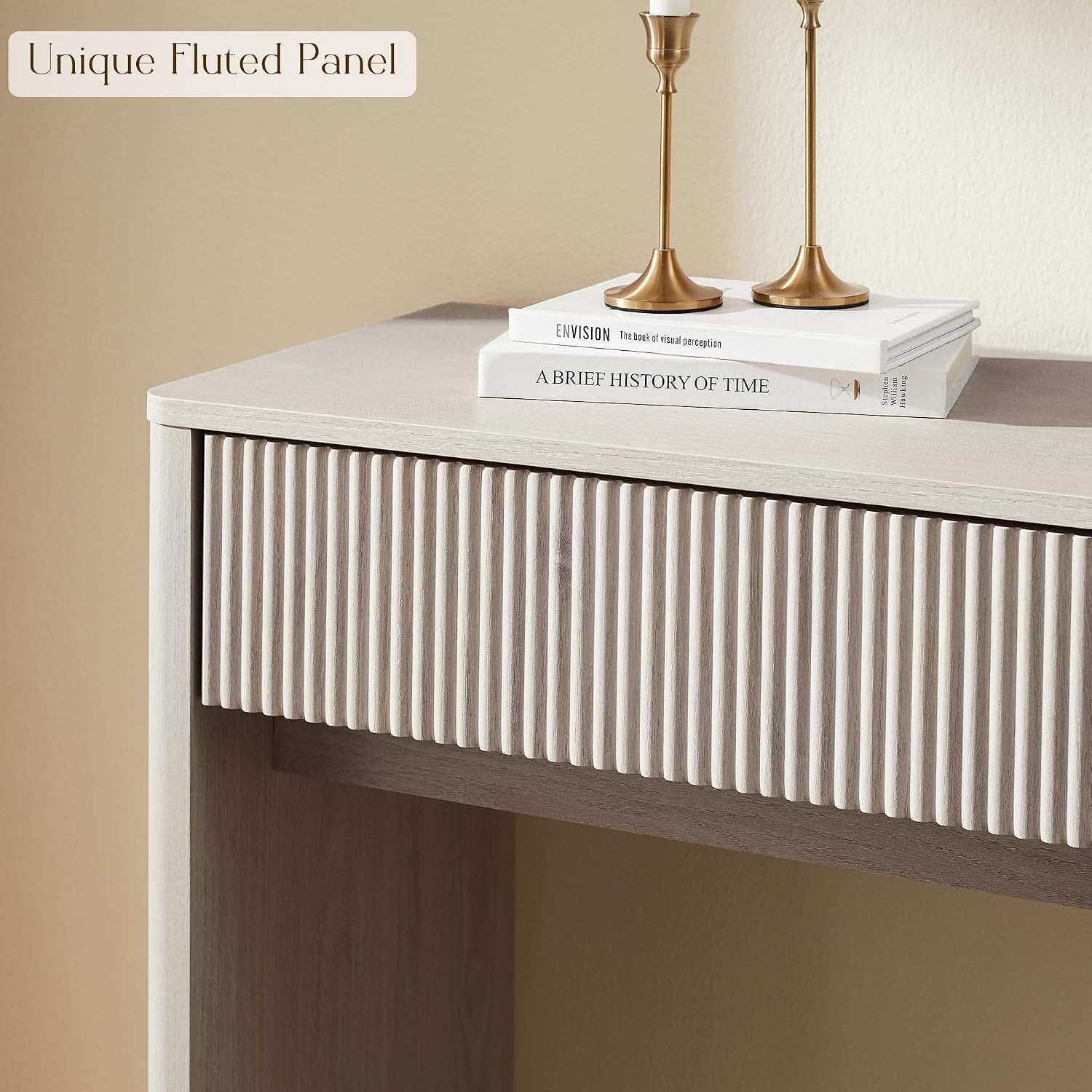 OKD 63' Fluted Console Table for Entryway, Modern Entryway Table with 2 Large Drawers, Long Sofa Table Behind Couch for Living Room, Hallway, Couch, Foyer，Alder White