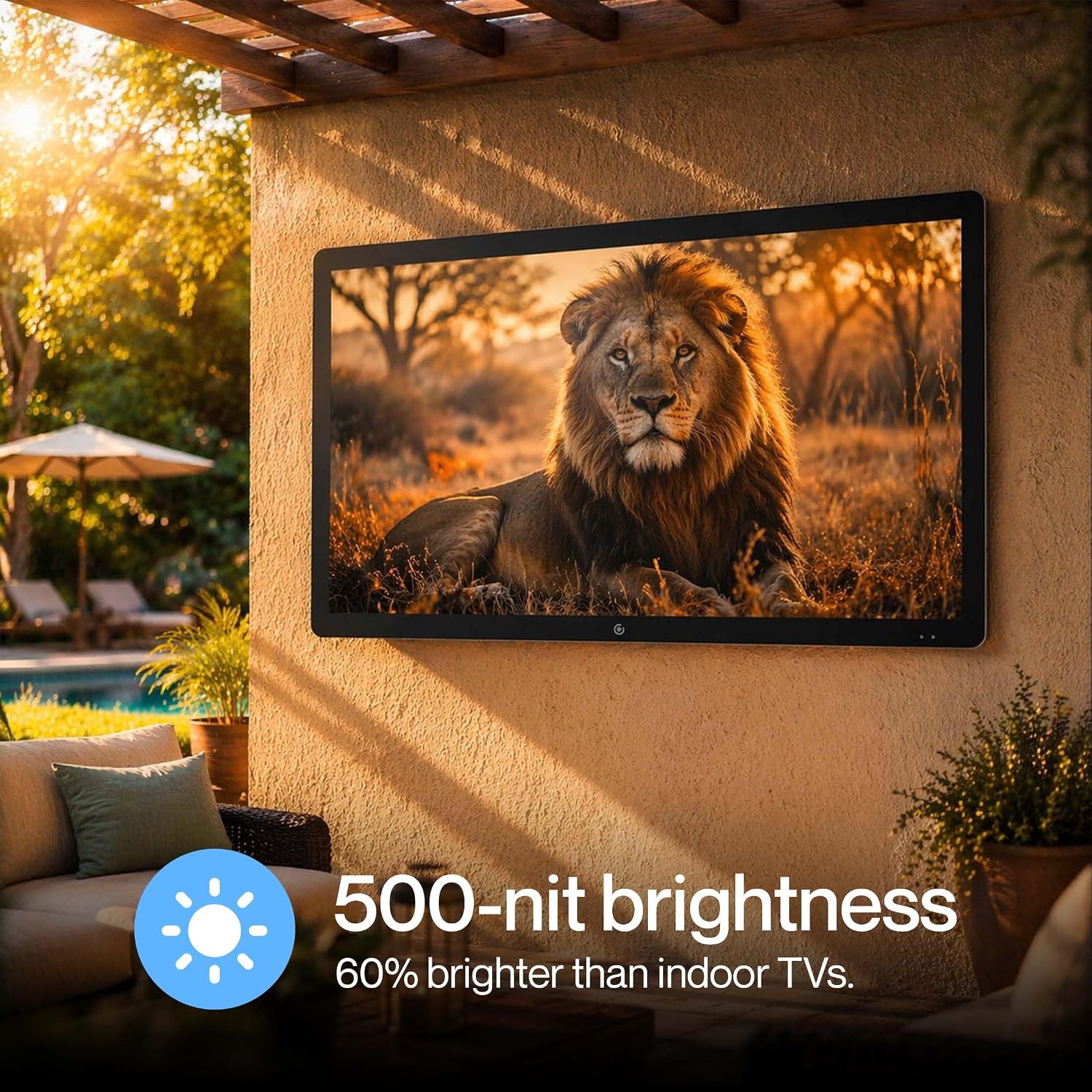 43 Inch Outdoor TV for Patio, Backyard, Porch, and Deck, 4K UHD HDR LED Weatherproof, 700-Nit Partial Sun Display, IP55 Rated, Wall Mount & IPX55 Waterproof Remote Included