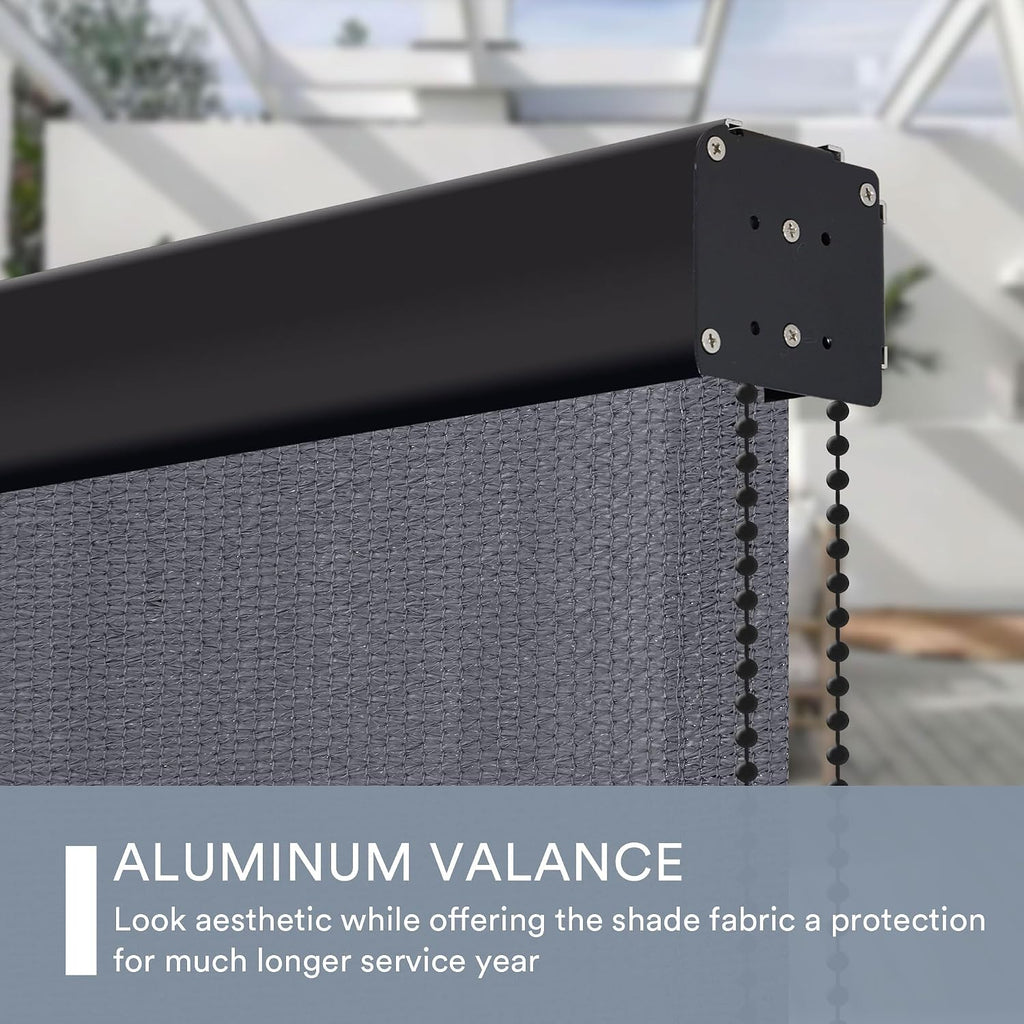 Outdoor Roller Shade, Exterior Patio Corded Blinds with Aluminum Valance Roll Up Shades for Porch Balcony Backyard (7' W X 8' L), Anthracite Grey