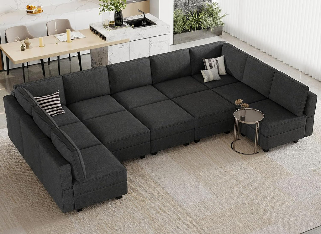 Belffin Large Modualr Sectional Sleeper Sofa Bed Oversized U Shaped Sectional Couch Set with Storage. Black Couch