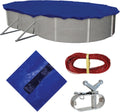 Blue Wave Gold 15-Year 18 ft x 40 ft Oval Above Ground Pool Cover for Winter – Durable & Weather-Resistant Polyethylene – 4 ft Overlap, Black Underside, Reinforced Grommets, Winch, Cable – Royal Blue