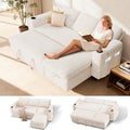 Sunny Heart L-Shaped Sleeper Sofa with Pull Out Bed, 82' Sectional Couch with Reclining Backrest, Reversible Storage Chaise, Armrest Storage, Cup Holders, and Side Pockets, Tool-Free Assembly, Beige