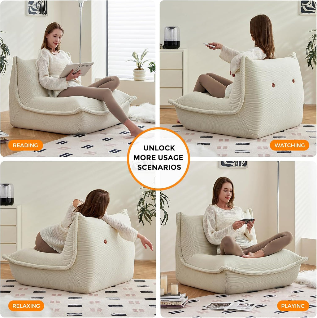 Bean Bag Chairs for Adults Giant BeanBag Chair Sofa Memory Foam Bean Bag Chair Couch with Ergonomic Design for Adults and Kids Home Living Room Bedroom Office Home Gaming Salon(Beige)
