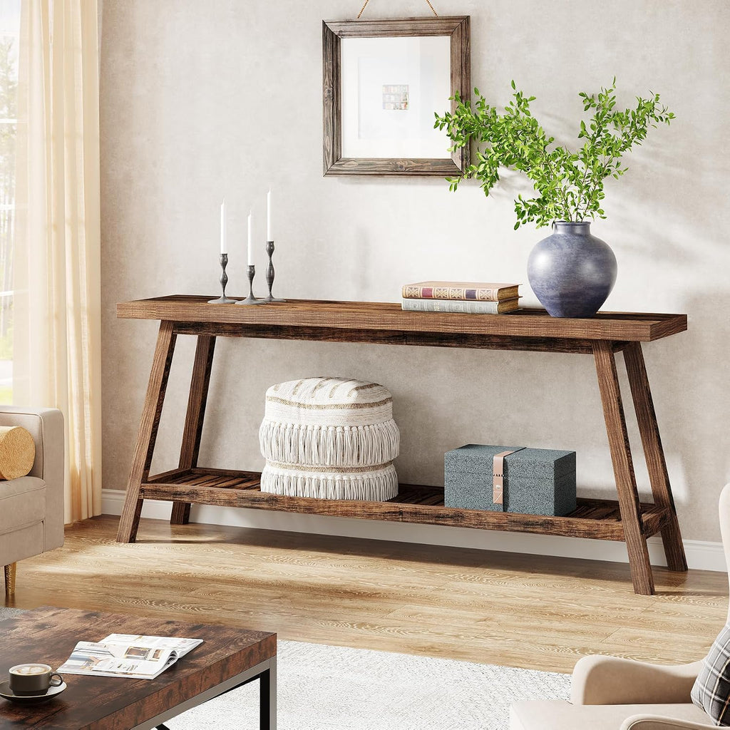 Tribesigns Farmhouse Console Entryway Table: 70.9 Inches All Wood Console Table for Entrance, 2 Tiers Narrow Long Behind Couch Sofa Table, Foyer Entry Table for Hallway, Living Room, Brown
