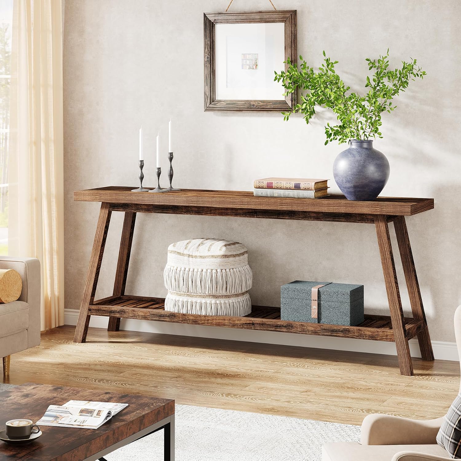 Tribesigns Farmhouse Console Entryway Table: 70.9 Inches All Wood Console Table for Entrance, 2 Tiers Narrow Long Behind Couch Sofa Table, Foyer Entry Table for Hallway, Living Room, Brown