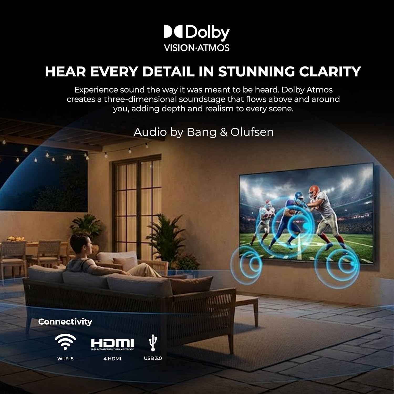 Titan G100 Mini-QLED 85 Inch Outdoor TV, Covered Patio, IP65 Smart Weatherproof TV, 4K HDR, 144 Hz, Google AI OS, 1000 Nits, Wi-Fi 5, Dolby Vision&Atmos, Onkyo, Outdoor TV Cover, Slim Bezel, 2 Yr Wty
