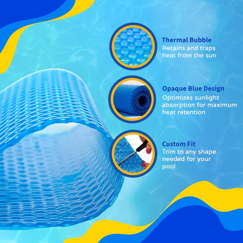 Blue Wave 15-ft x 30-ft Oval Solar Blanket – 8 Mil Pool Cover with Thermal Bubbles to Retain Heat & Reduce Evaporation – Fade-Resistant Solar Cover for Above Ground Pools – Blue