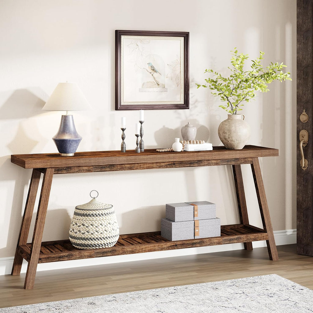 Tribesigns Farmhouse Console Entryway Table: 70.9 Inches All Wood Console Table for Entrance, 2 Tiers Narrow Long Behind Couch Sofa Table, Foyer Entry Table for Hallway, Living Room, Brown