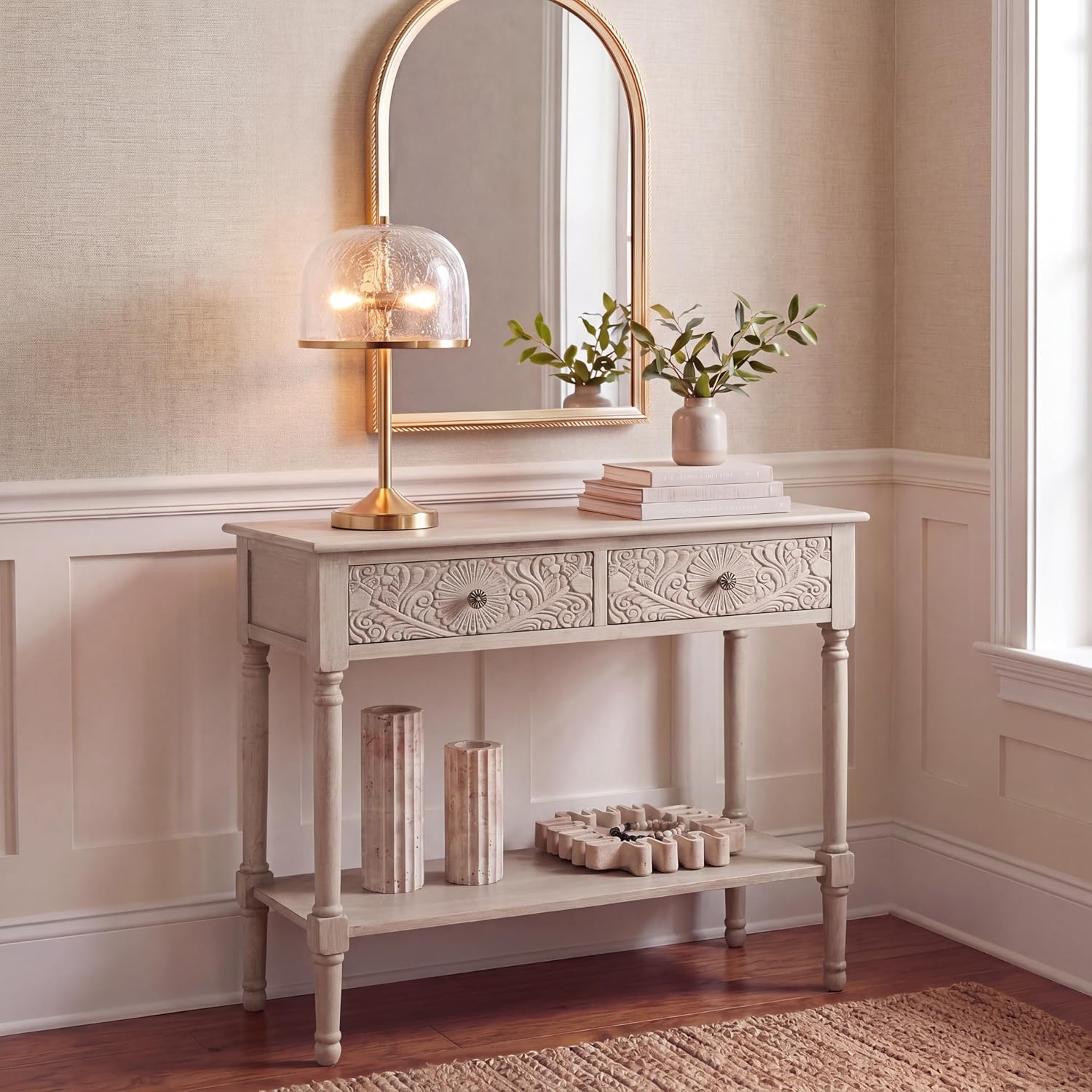 SAFAVIEH Home Collection Josie Greige 2-Drawer Console Table