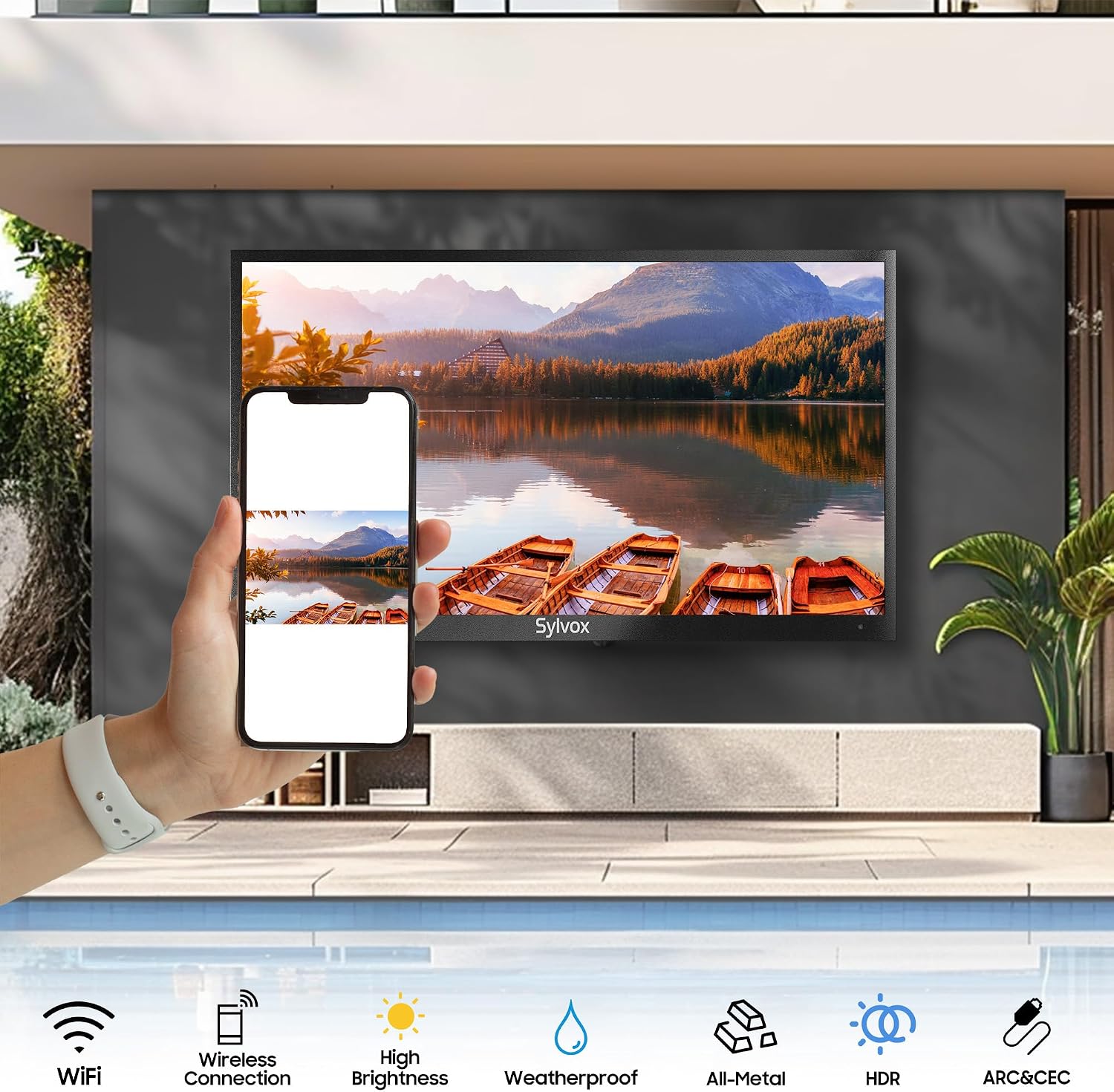 SYLVOX New 55' Outdoor Smart TV, Superior Waterproof Performance, Upgraded Matte Finish for Enhanced Anti-Glare Effect, Full Metal, with Dolby Atmos, 1000nits, Partial Sun Deck Pro 2.0+ Series