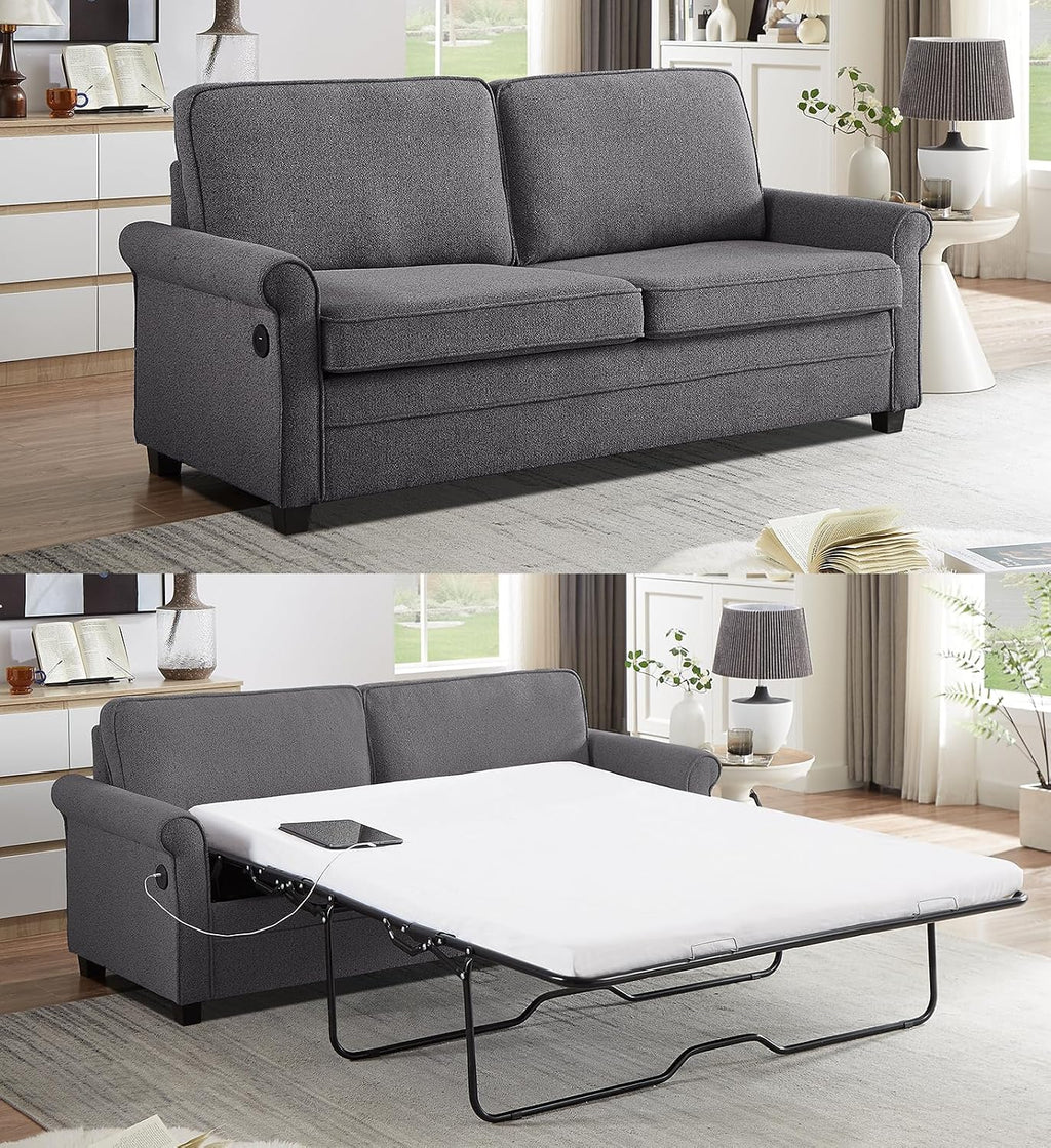 ONBRILL Pull Out Sofa Bed, 2-in-1 Full Size Convertible Sleeper Sofa Couch with Pull Out Bed, USB Charging Port, Hide a Mattress with Menmory Foam, Loveseat Couch for Living Room, Dark Grey