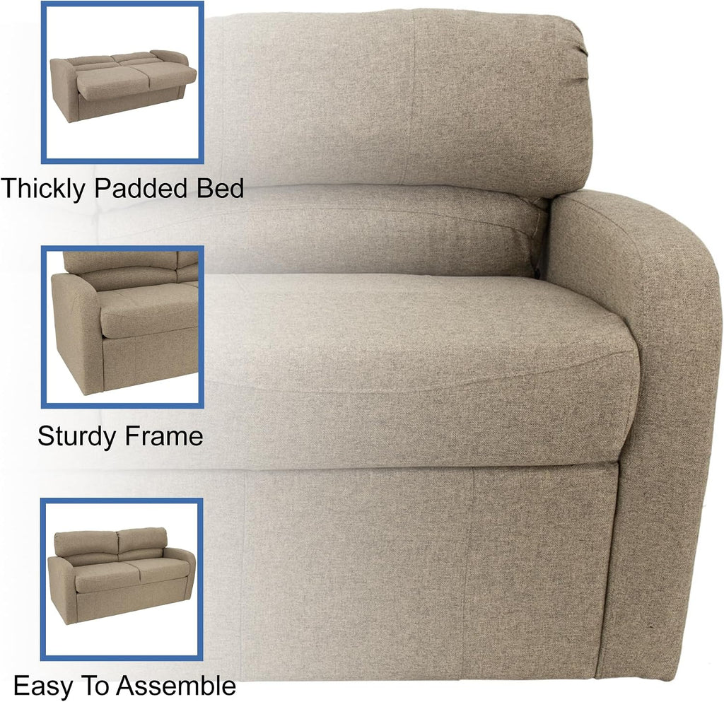 RecPro 60' RV Jack Knife Sofa w/Arms | RV Sleeper Sofa | RV Couch | RV Living Room (Slideout) Furniture | Camper Furniture | Cloth (Oatmeal)