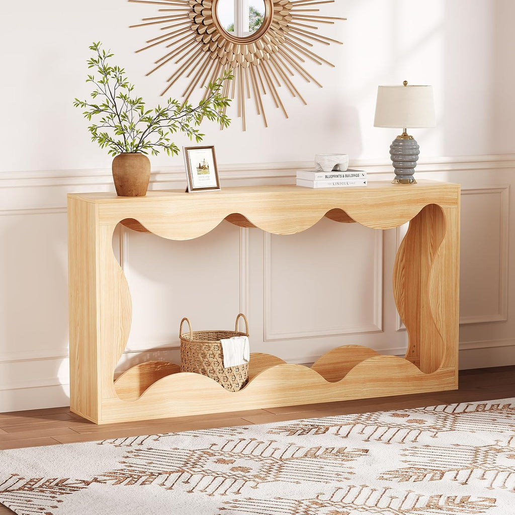 63' Long Console Table for Entryway, Wooden Entry Table, Behind Couch Tables with Storage, Industrial Console Sofa Tables for Living Room, Hallway, Entrance, Foyer