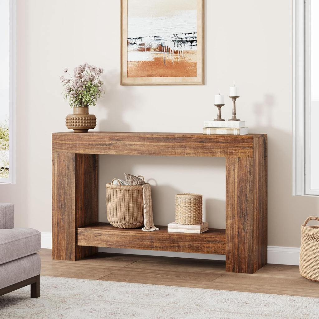 63-Inch Long Console Table, Farmhouse Sofa Table Behind Couch, Wooden Console Tables with Storage, Entryway Entry Tables for Hallway Entrance Living Room