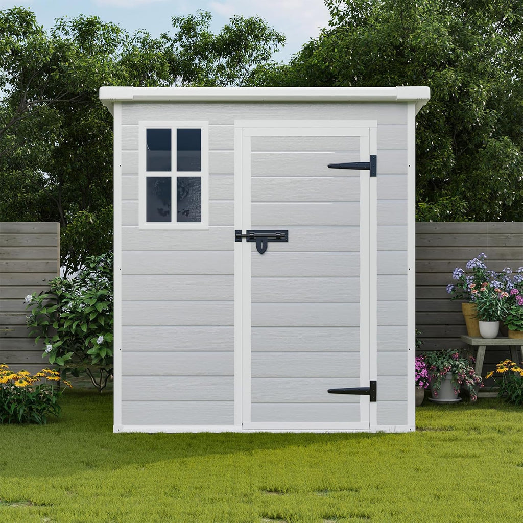 6 x 6 FT Resin Outdoor Storage Shed, Plastic Garden Shed with Floor, Large Storage Space, Lockable Doors & Windows, Plastic Tool Shed, 12mm Thick PP Board (6X6 FT)