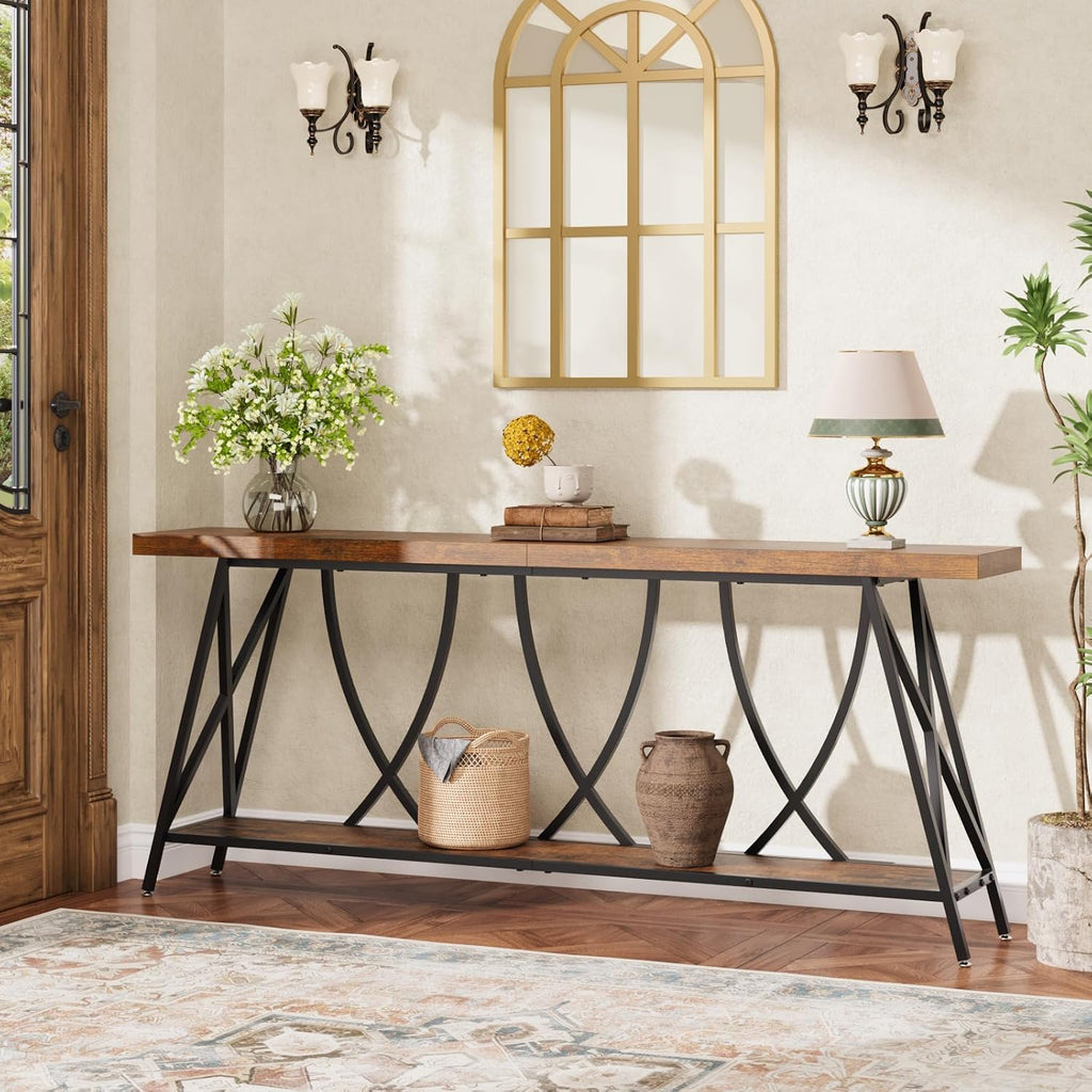 JUSTOGO 70.9' Narrow Console Table for Entryway, Industrial Long Sofa Table Behind Couch, Farmhouse Hallway Table with Storage for Living Room, Entrance, Foyer, Rustic Brown