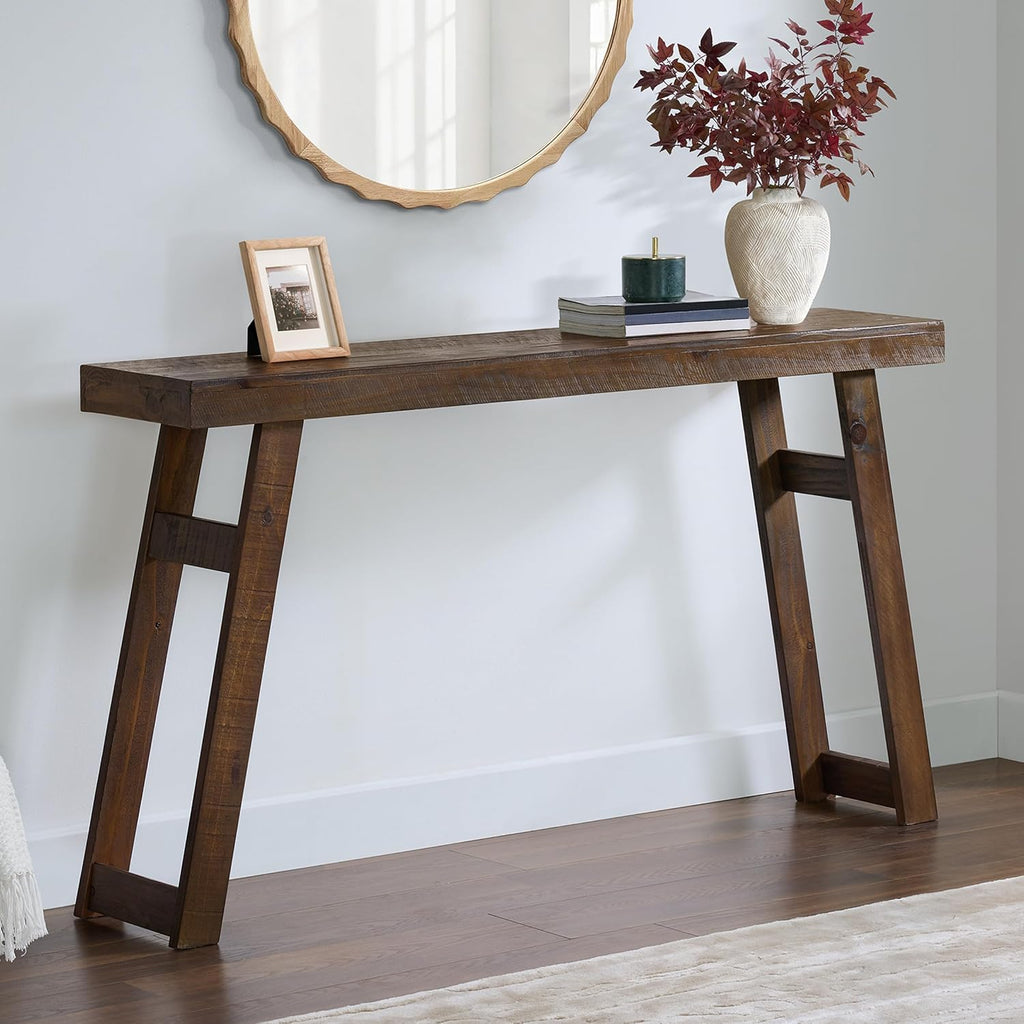 Alaterre Furniture Lawas Solid Wood Console Table - 56 Inch Modern Farmhouse Entryway Table - Easy Assembly Living Room Furniture for Behind The Couch, Entryway, or Hallway (Brown)
