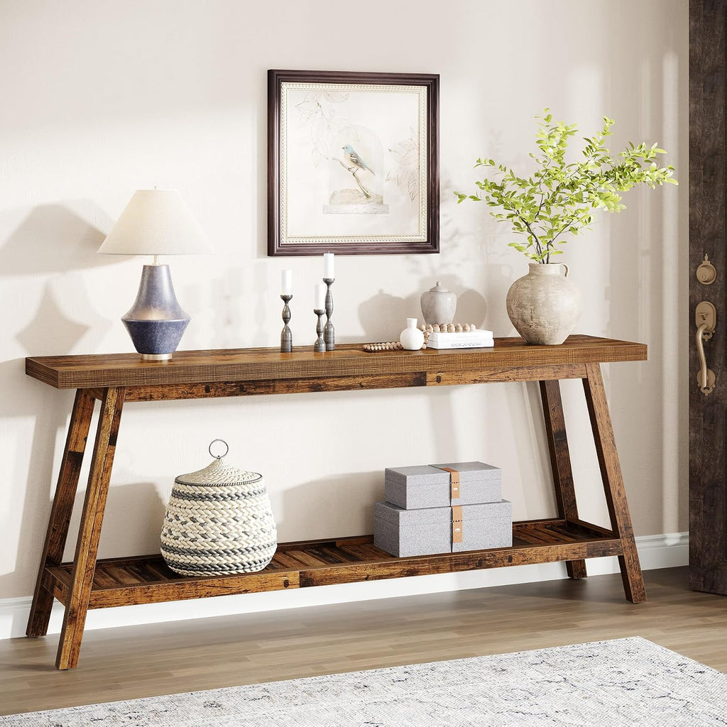 Tribesigns Farmhouse Console Entryway Table: 70.9 Inches Extra Long Console Table for Entryway, 2-Tier Narrow Wood Foyer Sofa Couch Table for Hallway, Entrance, Living Room, Mixed Brown