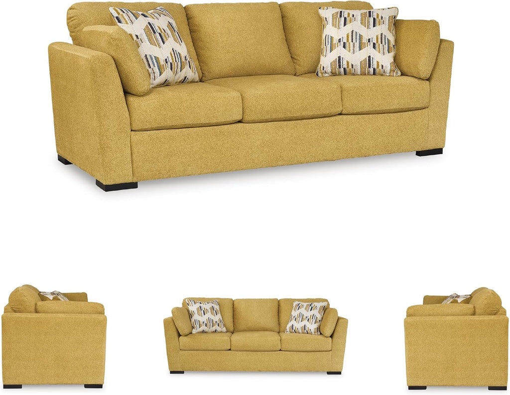 Signature Design by Ashley Keerwick Scandinavian 2-in-1 Sofa Sleeper with Folding Gel Memory Foam Mattress and 4 Pillows, Queen, Yellow