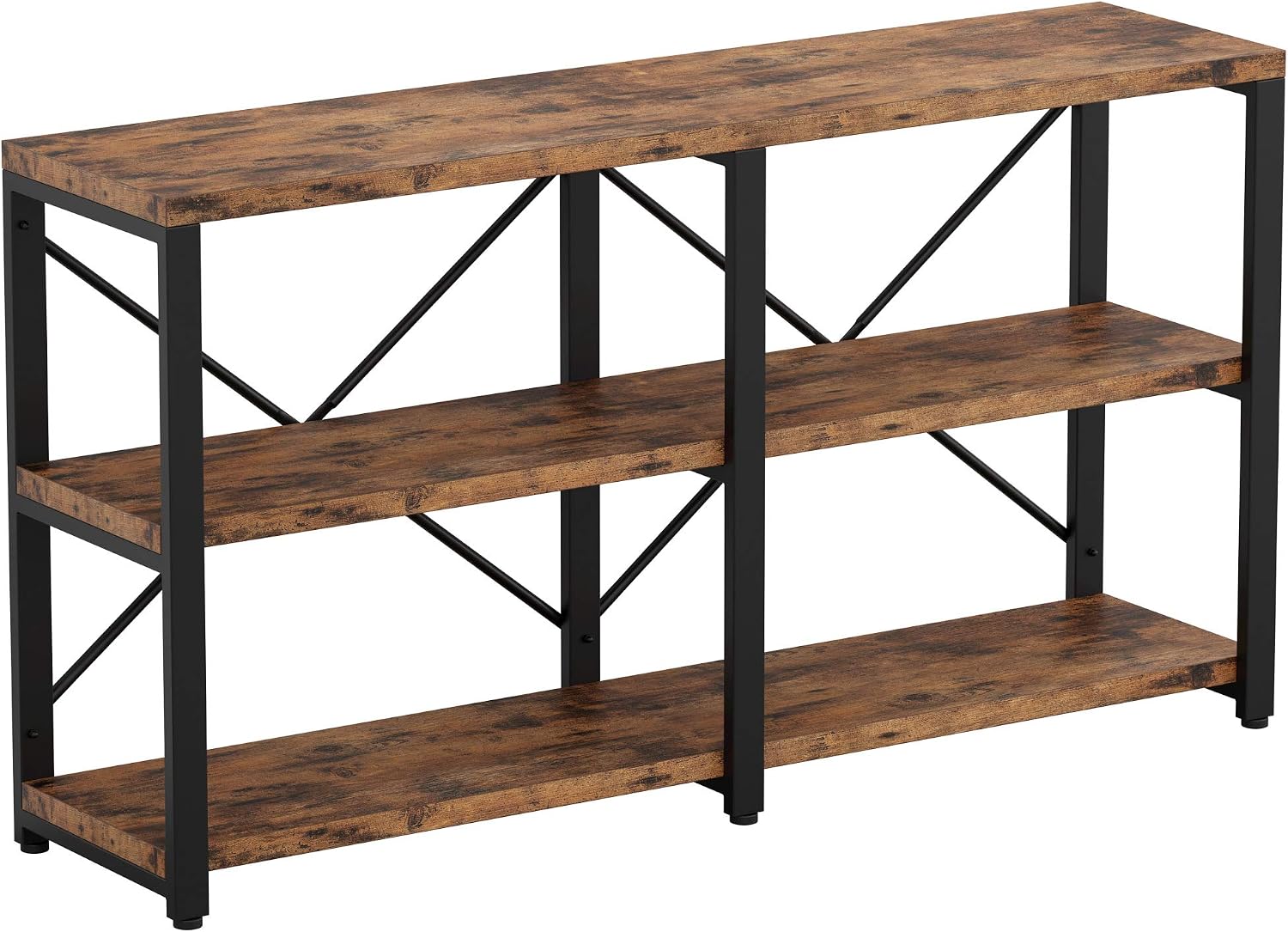 IRONCK Rustic Entryway Console Table, Long Hallway Table 55 in 3-Tier, TV Stand Entertainment Center Media Stand for Living Room, Industrial Style, Vintage Brown | Rustic, Long, Living Room