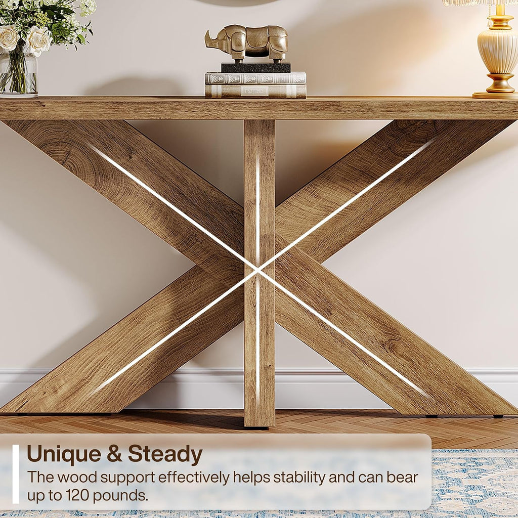 Tribesigns 70.9 Inches Long Sofa Table Behind Couch, Farmhouse Console Entry Table with Wooden Geometric Base for Entryway, Living Room, Oak Brown
