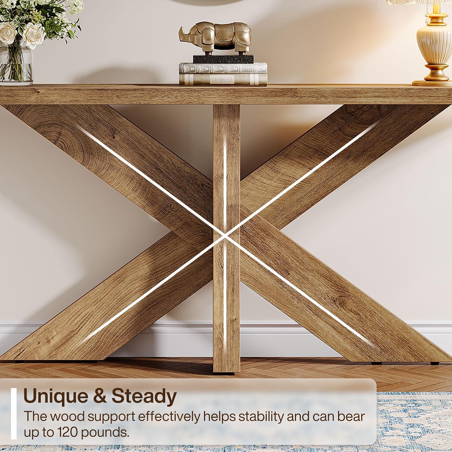 Tribesigns 70.9 Inches Long Sofa Table Behind Couch, Farmhouse Console Entry Table with Wooden Geometric Base for Entryway, Living Room, Oak Brown