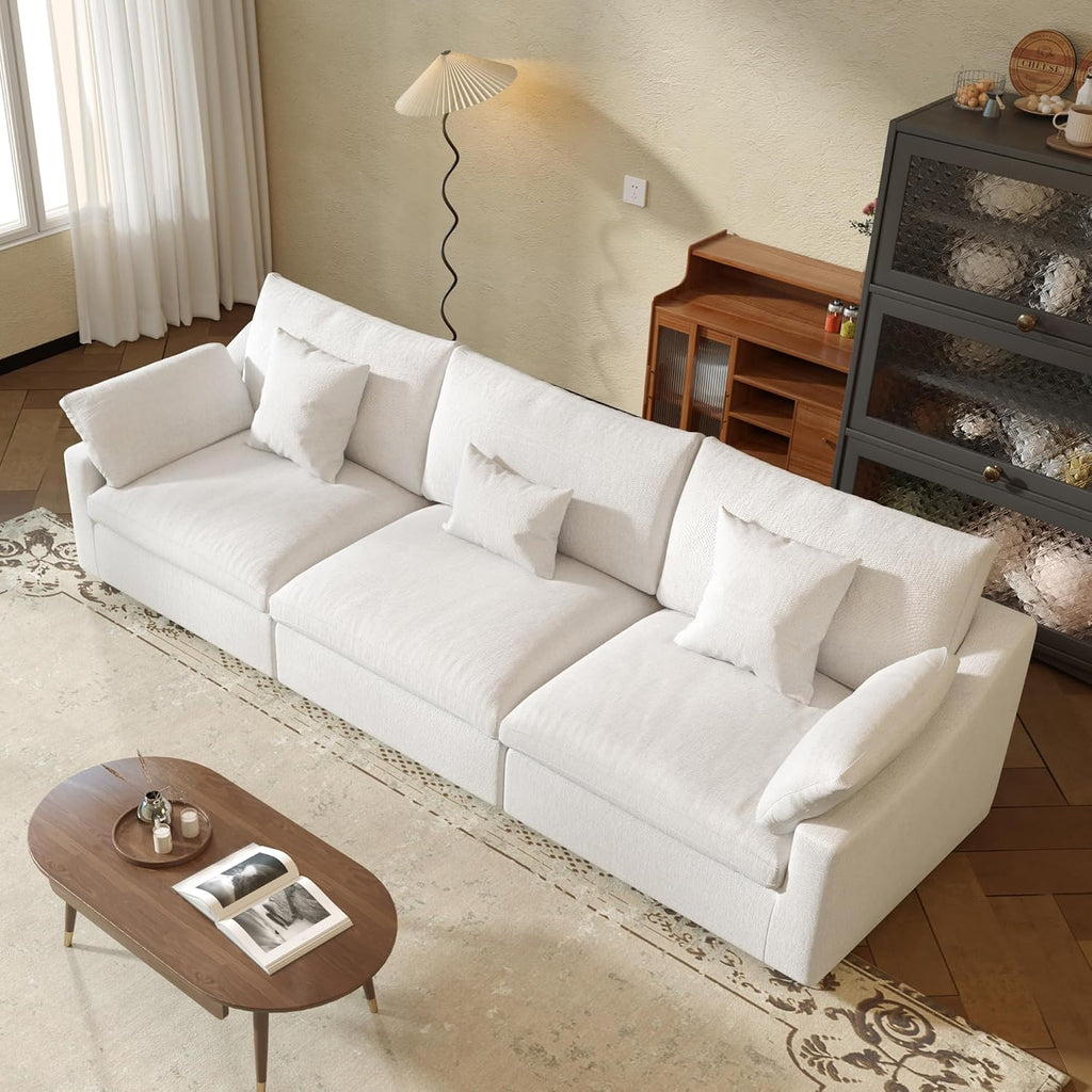 JACH Sectional Couches for Living Room, 3 Seater Cloud Sectional Couch with Deep Seat, Down Filled Modular Sofa, Covers Removable & Washable, Sofas Furniture for Living Room, White