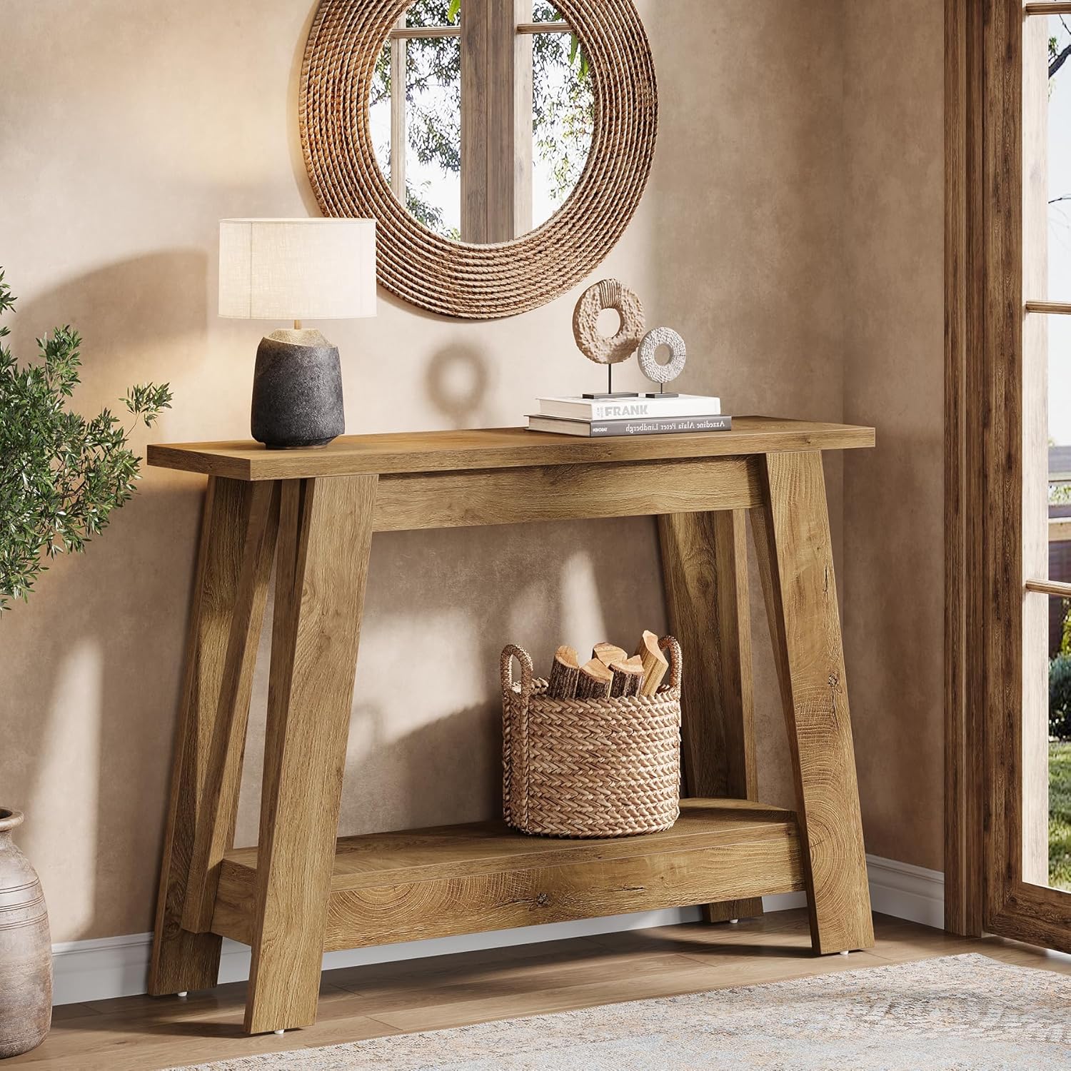 Tribesigns 41.3' Farmhouse Console Table, 2-Tier Wooden Entryway Table with Storage, Rustic Narrow Behind Couch for Living Room, Hallway, Foyer,Natural