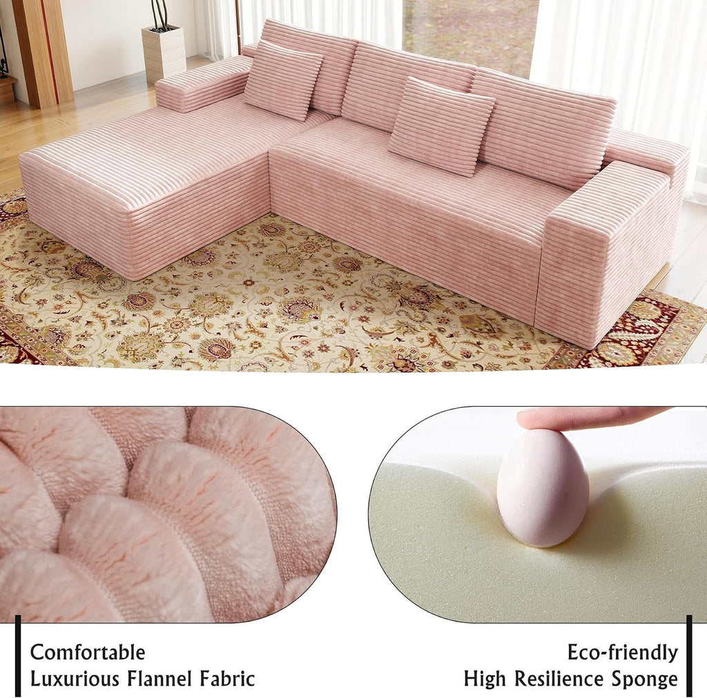 Sectional couches for Living Room Corduroy Couch, 104' Cloud Sectional Couch with L-Shape Chaise, Modern Modular Sofa, Deep Seat Comfort, No Assembly Required(Plush Corduroy, Left Facing Chaise)