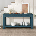 GDFStudio Farmhouse Console Table with 4 Drawer 63' Long Rustic Entryway Table with Open Storage Shelves Vintage Metal Handle Narrow Foyer Sofa Tables for Living Room Entryway Hallway, Dark Blue