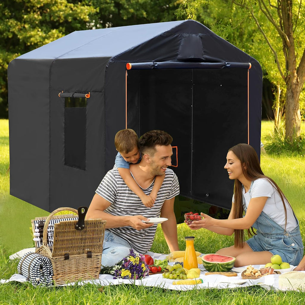 Heavy Duty 86'x64'x71' Waterproof Motorcycle Shed with Roll-up Mesh Windows，Portable Bike Storage Shed Tent with 420D Oxford Fabric for 5-8 Bicycles/Motorcycle/Carports/Garden Tools/Toys/Lawn Mower