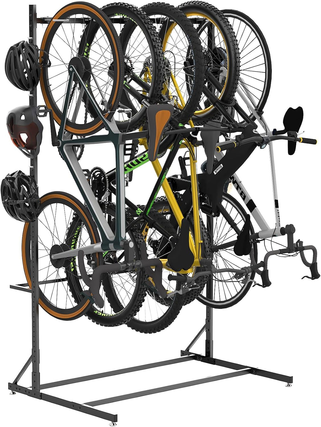 Freestanding Bike Storage Rack for 5 Bikes, 52' Wide Steel Vertical Bike Rack with 5 Bike Hooks & 6 Hooks for Helmet Storage, Bike Racks for Home and Garage, Indoor Floor Bike Stand