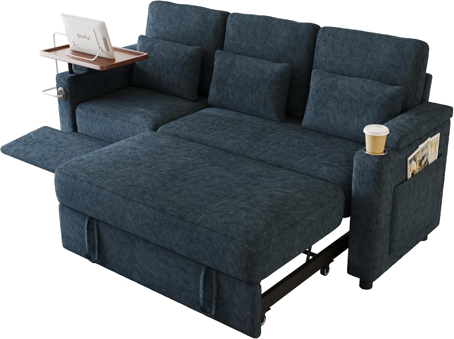 Oversized Modular Sectional Sofa with Reclining Chair, Queen Sleeper Sofa with Pull Out Couch Bed, Hide A Bed Couches Feature Cup Holder, Laptop Table and USB Port for Living Room, Apartment