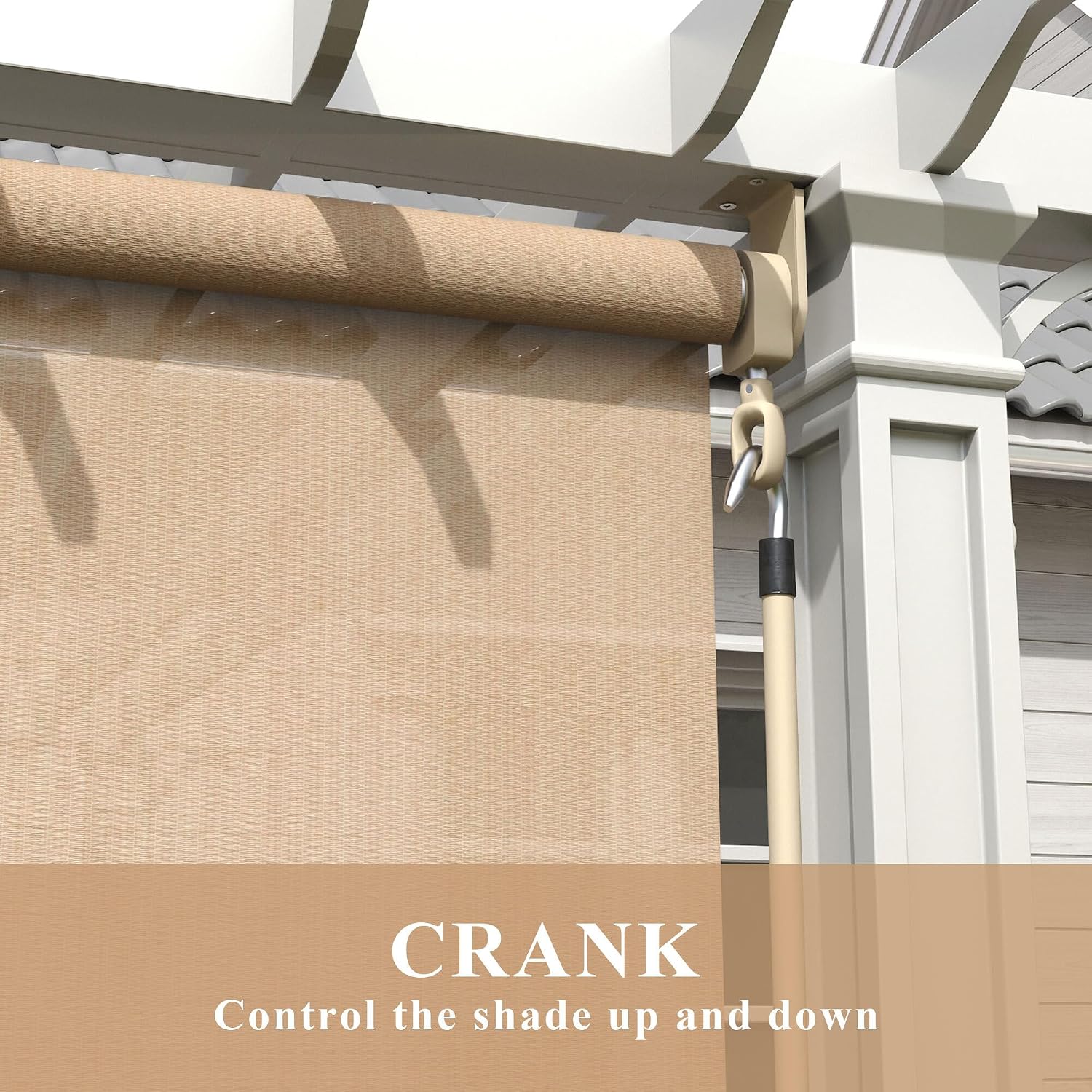 Outdoor Roller Shade 120' W x 96' H, Exterior Cordless Blinds with Splicing Design, UV Protection Roll Up Shade for Patio, Porch, Gazebo, Pergola, Wheat