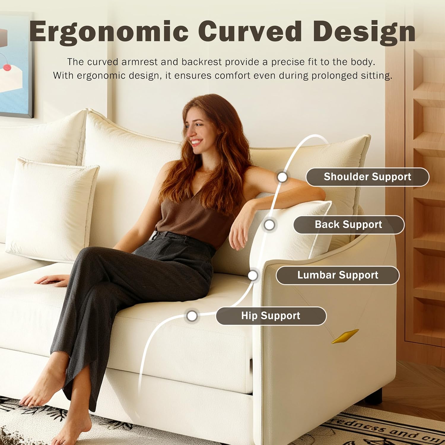 81.9' Sleeper Sofa Bed King Size, 3-in-1 Convertible Couch, Modern Pull Out Couches, Comfy Velvet Futon Sofa, Cloud Loveseat Lounge, 3 Pillows, for Small Spaces, Living Room, Gold Beige