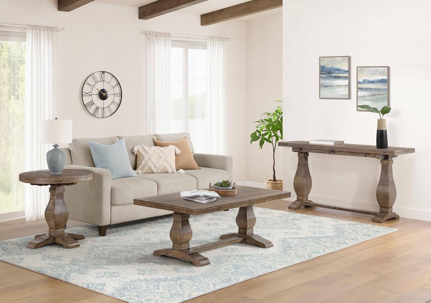 Martin Svensson Home Napa Sofa Console Table, Modular Flip Top Dining or Accent, Solid Natural Wood