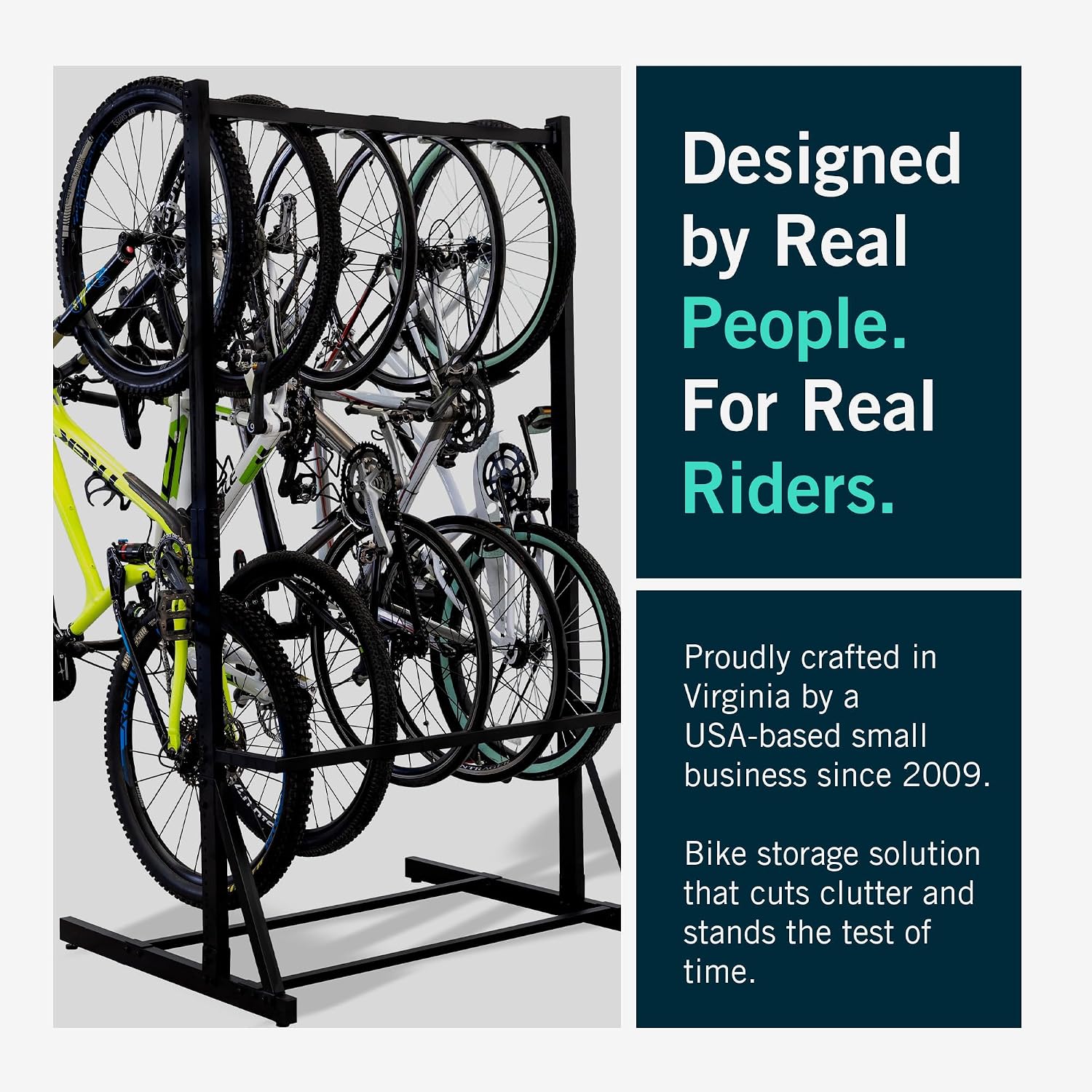 StoreYourBoard Freestanding Bike Rack for 5 Bikes - Heavy Duty Aluminum & Steel Indoor Bike Rack Garage - Space-Saving Vertical Bike Rack for Road, Mountain, and Hybrid Bicycles - Holds Up to 300 Lbs