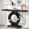 Tribesigns Modern Mirrored Console Table, Glass Sofa Table with Mirror Finish, 43-Inch Entryway Table with O-Shaped Base, Rectangular Accent Foyer Table for Living Room Hallway Entrance (Black)