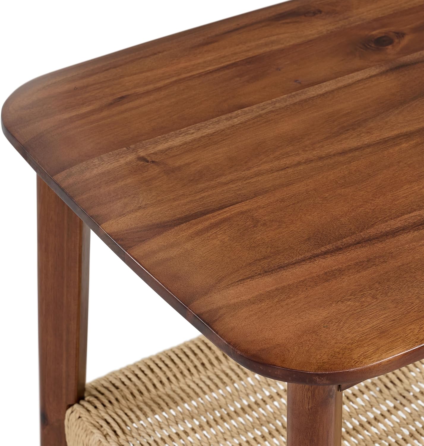 Alaterre Furniture Calais 2-Tier Solid Wood End Table with Woven Storage Shelf – Mid Century Modern Nightstand or Side Table for Living Room, or Bedroom (Chestnut)