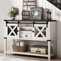 Hlivelood Farmhouse Entryway Table with 2 Sliding Barn Doors & Drawer, 46'' Rustic Console Table with Storage, Open Shelf Space, Industrial Sofa Table for Living Room, Entryway, Hallway, Vintage White