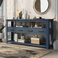 62 in Blue Console Table with 4 Drawers and 3-Tier Storage Shelves, Wood Modern Sofa Table Entryway Table Side Table for Entry Way, Hallway, Couch, Living Room, Kitchen, Foyer