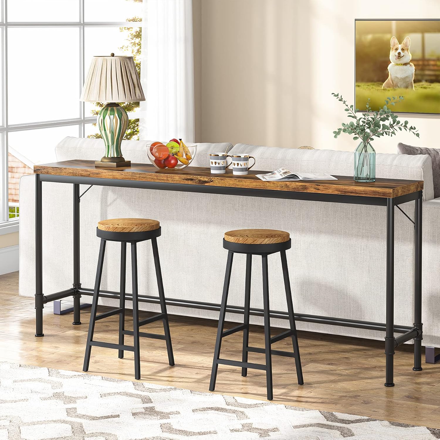 Tribesigns 70.9 Inch Extra Long Console Table, Narrow Sofa Table Behind Couch, Rustic Entryway Hallway Table Industrial Height Bar Table for Living Room