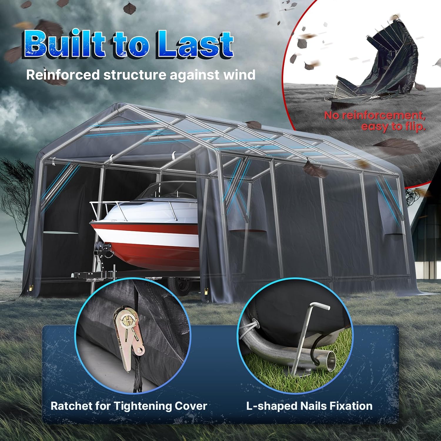 ADVANCE OUTDOOR 10X20 ft Carport Heavy Duty Outdoor Patio Portable Canopy Storage Shelter Shed with 2 Rolled up Zipper Doors & Vents for Snowmobile Garden Tools, Gray