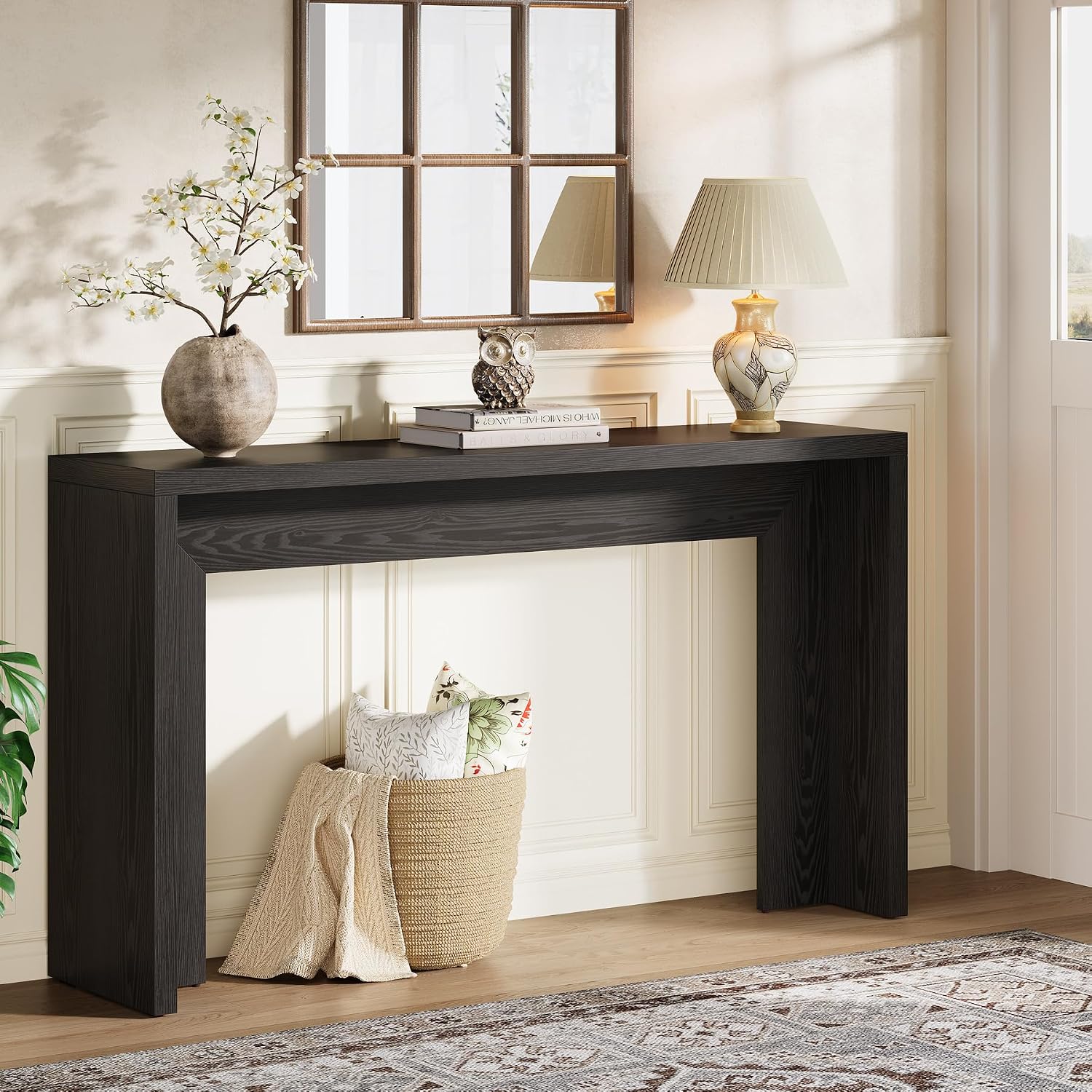 Tribesigns Farmhouse Console Table, 55-Inch Wooden Sofa Table with Storage for Entryway, Foyer, Hallway, Living Room, Easy Assembly (Black)