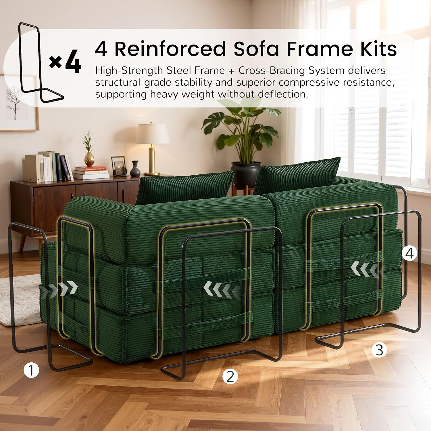 Korser Folding Convertible Sofa Bed, Corduroy Upholstered Boneless Couch, Small Sectional Cloud Couch, Loveseat Sleeper Sofa, Modular Futon Floor Sofa Couch for Living Room, No Assembly