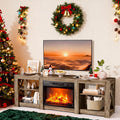Bonnlo Fireplace TV Stand for TVs up to 80', Rustic Farmhouse Entertainment Center with Electric Heater & Adjustable Shelves, TV Console with Fireplace for Living Room, Gray Oak